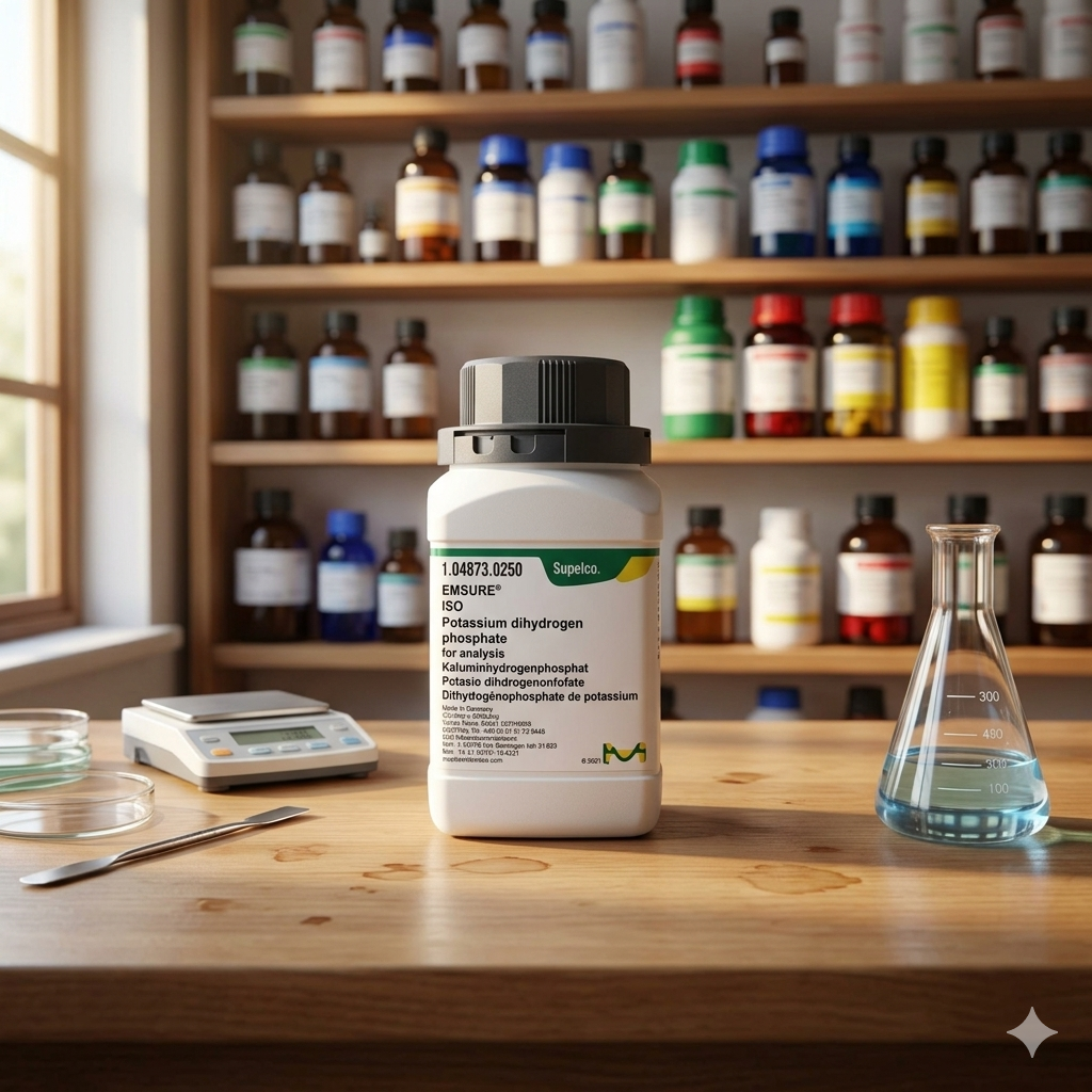 Potassium Dihydrogen Phosphate EMSURE® ISO 104873 ukuran 250g dari Supelco Merck merupakan bahan kimia laboratorium berkualitas tinggi untuk kebutuhan buffer, analisis kimia, quality control, penelitian, dan aplikasi laboratorium profesional.