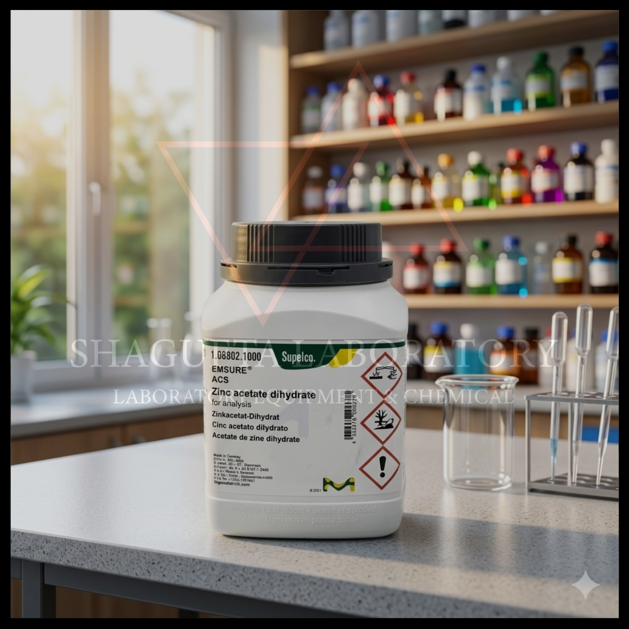 Supelco Zinc Acetate Dihydrate EMSURE ACS 108802 merupakan bahan kimia laboratorium analytical grade berkualitas tinggi untuk analisis laboratorium, preparasi reagen, penelitian, quality control, dan aplikasi industri. Cocok digunakan pada laboratorium kimia, farmasi, pendidikan, lingkungan, dan institusi penelitian profesional.