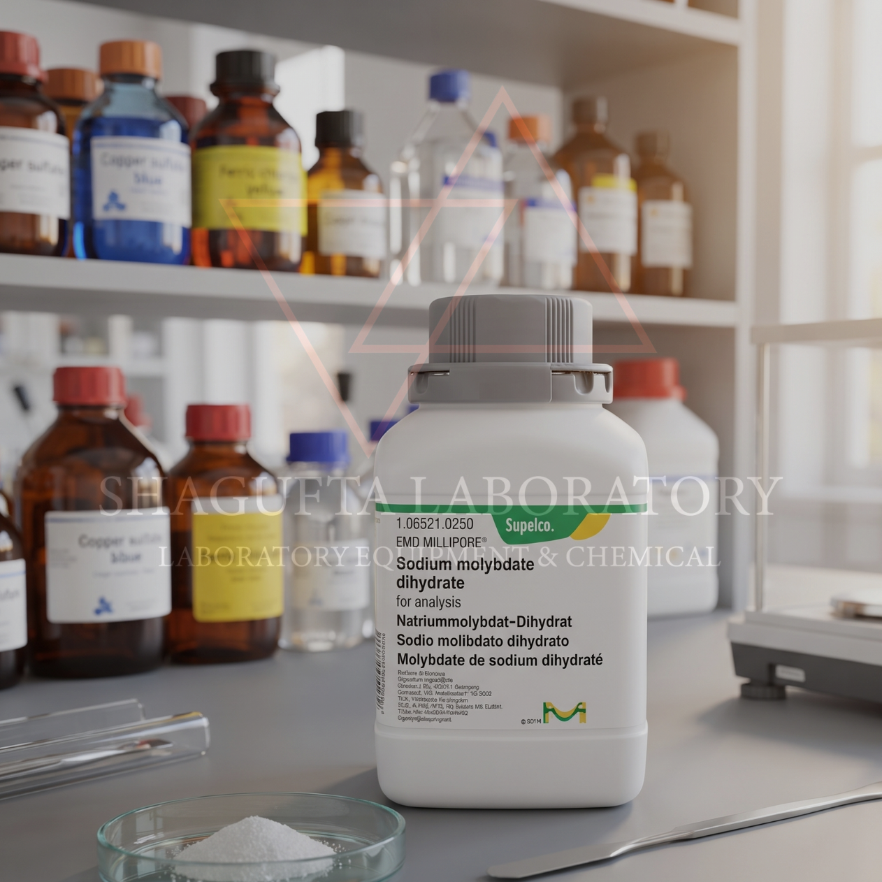 Merck Sodium Molybdate 106521 10GR Grade for Analysis (EMSURE®) – Sodium Molybdate / Natrium Molibdat / Disodium Molybdate Dihydrate / Sodium Molybdate Dihydrate / Na₂MoO₄·2H₂O (REPACK)